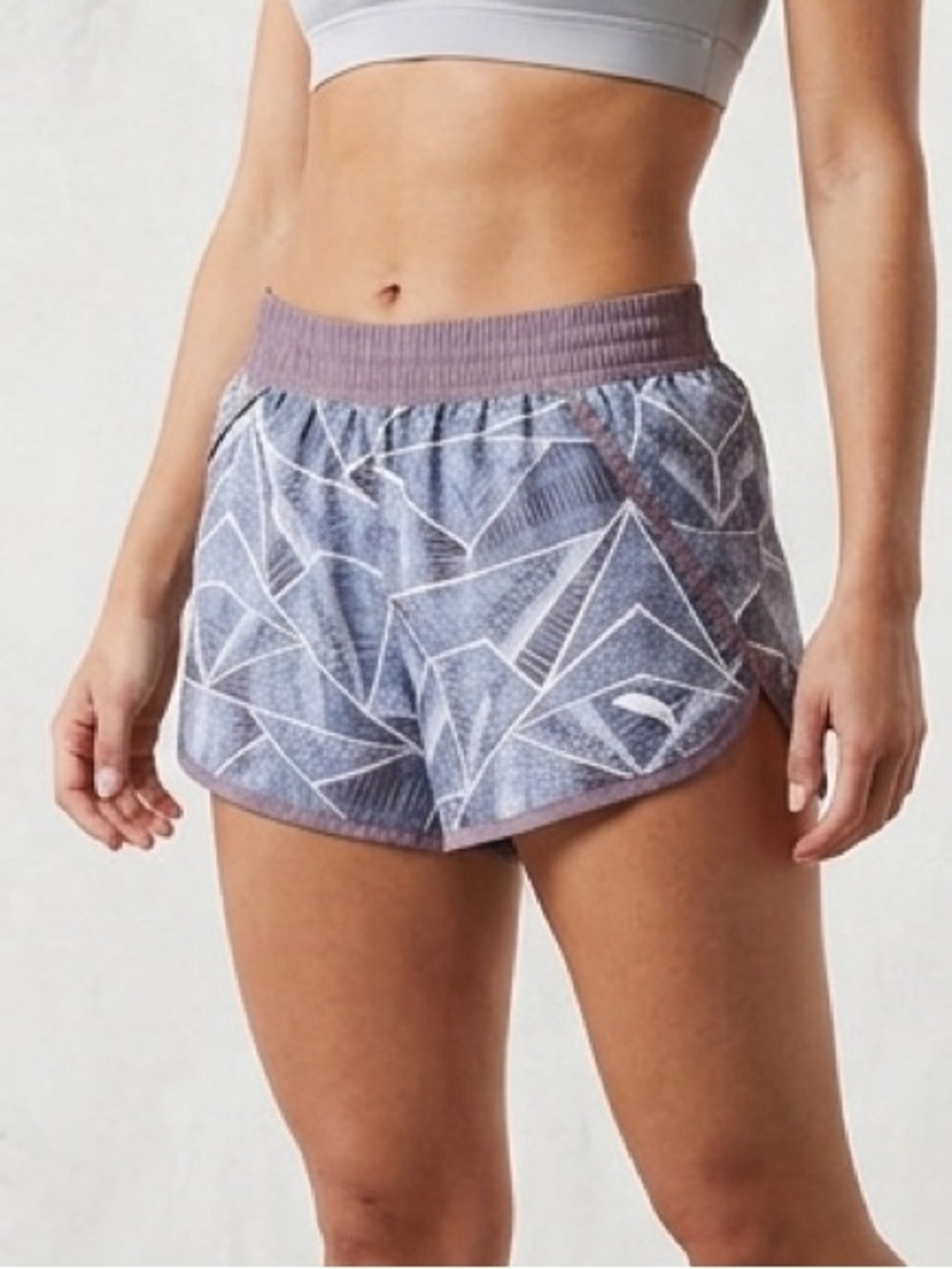 Champion women’s gray athletic shorts, size medium, abstract design, running
